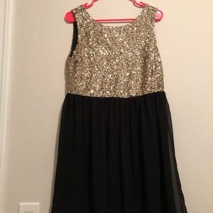 Gold Sequin & Black Chiffon Cocktail Dress
